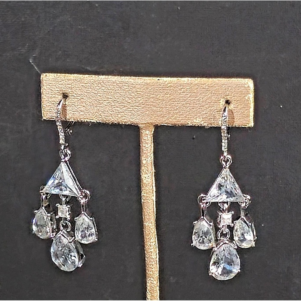Vintage Crystal Chandelier Earrings Pierced Silver Tone Dangle Drop Fashion